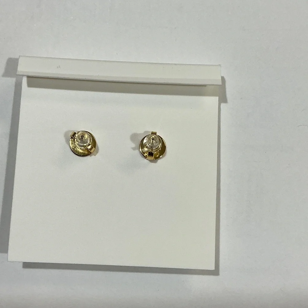 Tory Burch White Enamel Heart Logo Stud Earrings with Gold Trim